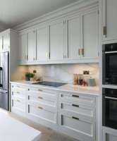 Vermonhouzz Meubles de cuisine sur mesure style Shaker bicolore, quincaillerie dorée, garde-manger haut, four encastré, fermeture amortie, ensemble îlot de cuisine