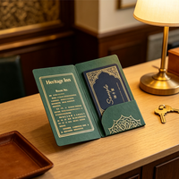 Porte-cartes d'hôtel personnalisé à double pli, vert foncé vintage, avec dorure à chaud, en papier de luxe