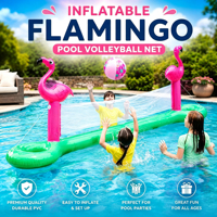 Ensemble de filet de volley-ball gonflable Flamingo avec ballon, 12 pieds de long, taille XL - Amusement pour les fêtes au bord de la piscine en plein air/à l'arrière-cour, jeu aquatique flottant