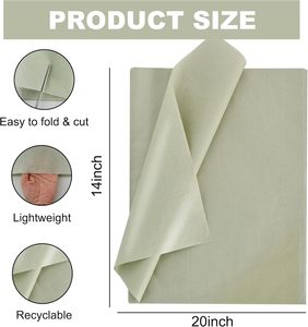 PCD 100 feuilles de papier artisanal <span class=keywords><strong>vert</strong></span> sauge emballage en vrac sacs-cadeaux 14x20 pouces étanche résine de qualité alimentaire unique Logo personnalisé anniversaire - Product Image 2
