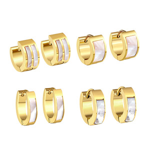 ต่างหูแบบห่วง โลหะผสมสังกะสีชุบทอง ฝังเปลือกหอยสีขาว ดีไซน์ทรงเรขาคณิต สำหรับผู้หญิง เครื่องประดับแฟชั่น - Product Image 1