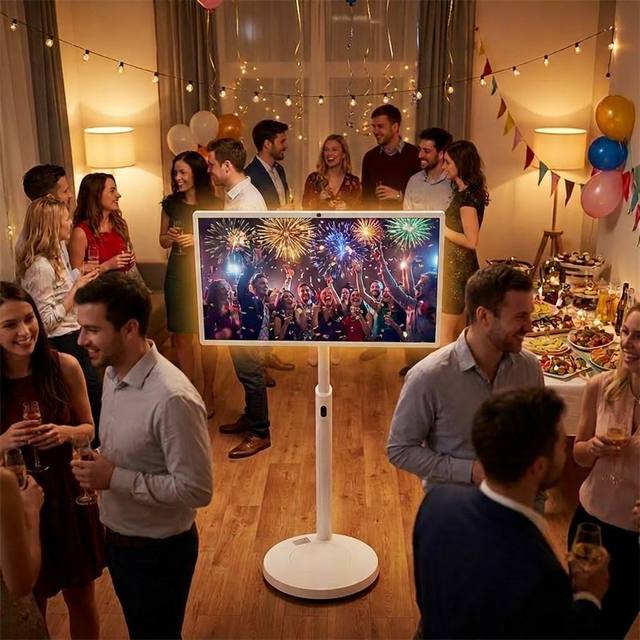 24 Inch Mobile Smart Display with Wheels Touch Screen Battery Powered Portable TV for Office Hotel Commercial Use