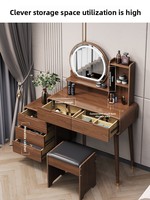 Coiffeuse intelligente de style chinois avec rangement, miroir éclairé réglable, écran LED, en MDF, écologique