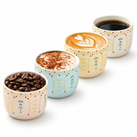 Ensemble de tasses en céramique bohème, 4 pièces, 150 ml, sans poignée, pour café et thé, imprimé floral géométrique, passe au lave-vaisselle et au micro-ondes