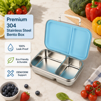 Boîte à lunch en acier inoxydable 304 à 2 compartiments, sans BPA, étanche, micro-ondable, conteneur alimentaire Bento, joint en silicone LFGB, boucle de fermeture
