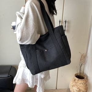 Bolsa de Compras de Lona Ecológica con Logo y Tamaño Personalizado Impreso, Múltiples Bolsillos, Bolso Tote de Algodón Liso para Mujer para Hombro y Supermercado - Product Image 3