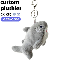 Porte-clés en peluche requin bleu miniature personnalisé en usine, breloque de sac animal marin en peluche de haute qualité avec motif brodé pour la décoration