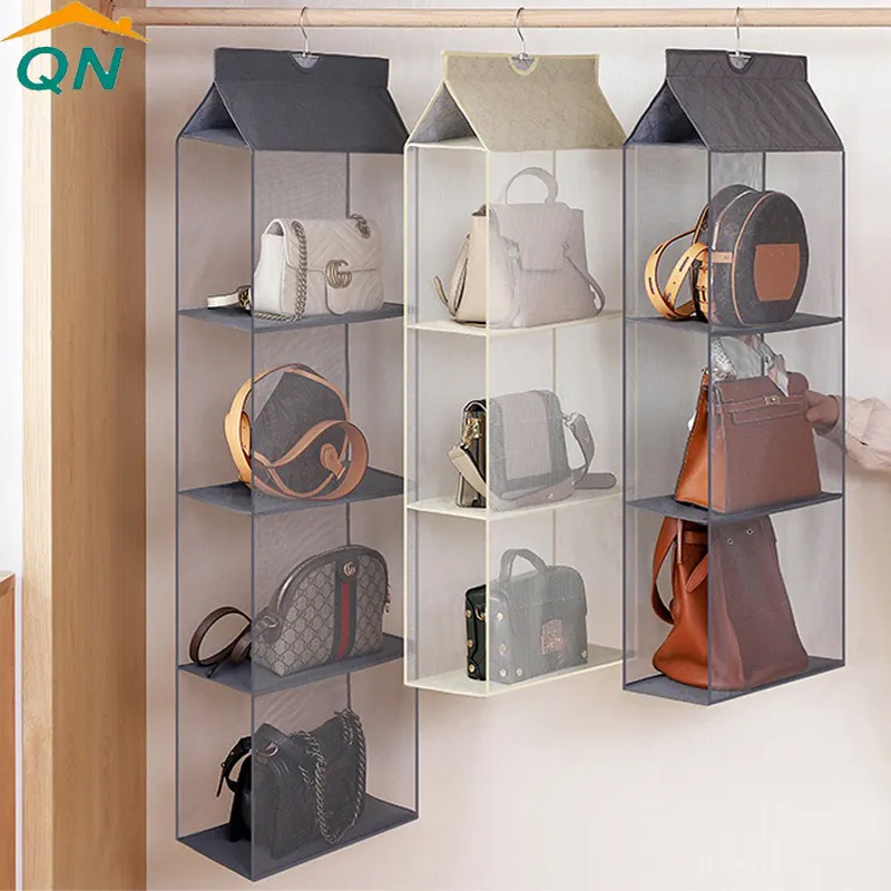 Household storage 6 Shelf hanging storage bag for handbag hanging mesh bag closet organizer dust cover bag organizer