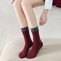 Chaussettes mi-mollet en coton pour femmes, style japonais, à revers roulé, couleurs automnales, printemps/automne