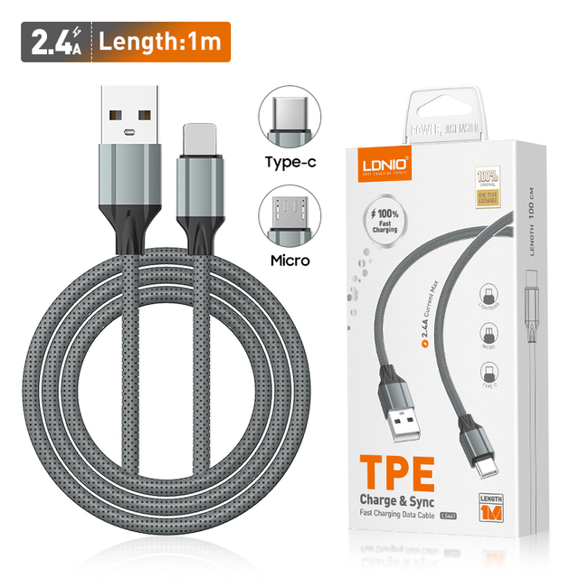 LDNIO LS441 Standard Data Cables Communication Cable Line Mobile Quick Charge 2.4A USB C Micro Phone Charging USB Cables