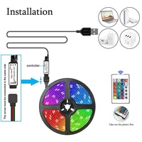 Bande LED RGB 5V USB, 30 LED/m SMD 5050, flexible, application intelligente pour rétroéclairage TV, décoration de chambre, avec télécommande 24 touches