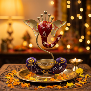 Porte-bougie en métal violet et or, support pour bougie chauffe-plat, lampe de table décorative, décoration d'intérieur, cadeau porte-bougie - Product Image 5
