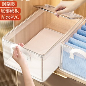 Clothing Organizer Transparent Storage <b>Box</b> 20-35L Steel Frame Portable <b>Wardrobe</b> Drawer Type Folding Household Use - Product Image 4
