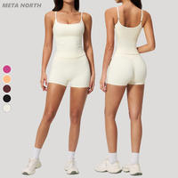 Conjunto Deportivo de 2 Piezas para Mujer, Cómodo para la Piel, de Alta Calidad, con Tirantes Ajustables, Top Deportivo y Pantalones Cortos con Efecto Push-Up