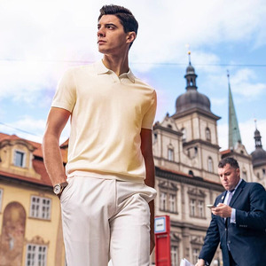<span class=keywords><strong>T</strong></span>-shirt <span class=keywords><strong>POLO</strong></span> tricoté à manches courtes, col en V, style Old Money, en soie glacée, pour l'é<span class=keywords><strong>t</strong></span>é, vente en gros transfrontalière directe usine - Product Image 5