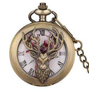 สีบรอนซ์Hollow Elk Headครึ่งHunter Designควอตซ์นาฬิกาสําหรับชายเลขโรมัน<span class=keywords><strong>Analogue</strong></span>จี้นาฬิกาสร้อยคอนาฬิกา - Product Image 5