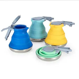 หม้อทำอาหารซิลิโคนแบบพับได้ก้นสแตนเลสหม้อทำอาหารพับได้ขนาดกะทัดรัดใช้กับ<span class=keywords><strong>เตา</strong></span>แก๊สเดินป่าได้ - Product Image 1