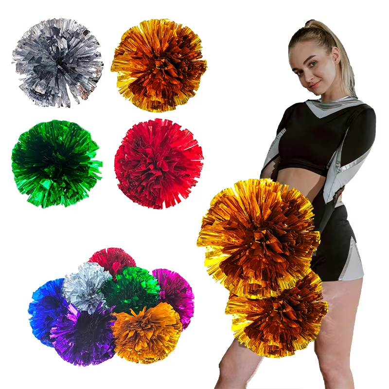 Set 2 Pompon Cheerleader In Metallo 8 Colori, Accessori Per Sport E Feste Per Bambini E Adulti