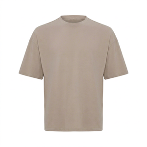เสื้อยืดโอเวอร์ไซส์สตรีทแวร์ผู้ชาย พิมพ์โลโก้ตามสั่ง ผ้าฝ้ายแท้ 100% ทรงหลวม ไหล่ตก สีกากี เนื้อผ้าหนา แขนปกติ กันยับ - Product Image 1