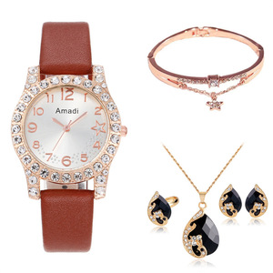 Montre décontractée pour femme Amadi, cadran simple étoile à cinq branches, ensemble de bijoux cinq pièces, mouvement à quartz, alliage 16 mm - Product Image 3