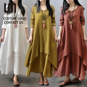 Abito da donna in stile coreano con logo personalizzato - Nuovo abito primaverile in cotone e <span class=keywords><strong>lino</strong></span> a maniche lunghe, abbigliamento casual alla moda (OEM/ODM) - Product Image 1