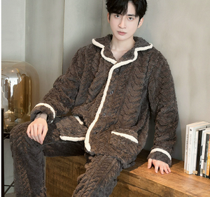 Automne et hiver nouveaux pyjamas pour hommes flanelle maison vêtements ensemble hiver <span class=keywords><strong>grand</strong></span> épaissi deux pièces ensemble flanelle pyjamas - Product Image 6