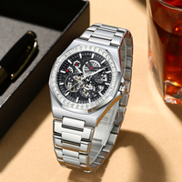 LIGE LG6835 Montres automatiques en argent pour hommes Montre mécanique squelette à remontage automatique en acier inoxydable Cadeau élégant pour hommes avec boîte