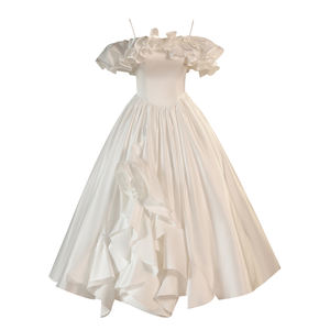 Nuevo <span class=keywords><strong>Vestido</strong></span> de Novia Moderno de Talla Grande 2025, Estilo Princesa, Blanco, Satinado, con Volantes, Largo hasta el Suelo, Elegante <span class=keywords><strong>Vestido</strong></span> de Gala con Encaje Floral - Product Image 5