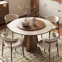 Table à manger italienne minimaliste ronde en pierre et bois avec plateau tournant pour décorer la salle à manger, la maison, la villa