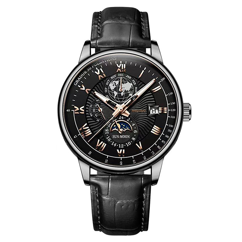 Cadran noir-aiguille en or rose-boîtier noir-bracelet noir-ps2512-376-01