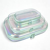 Étuis rigides transparents en PET avec fermeture éclair, 3 pièces, pochettes transparentes à fermeture éclair laser, résistantes à l'eau, organiseurs de rangement portables pour voyage