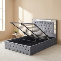 Lit moderne ultime avec cadre en acier, rembourrage en tissu, rangement intégré, taille King, lit à vérin à gaz