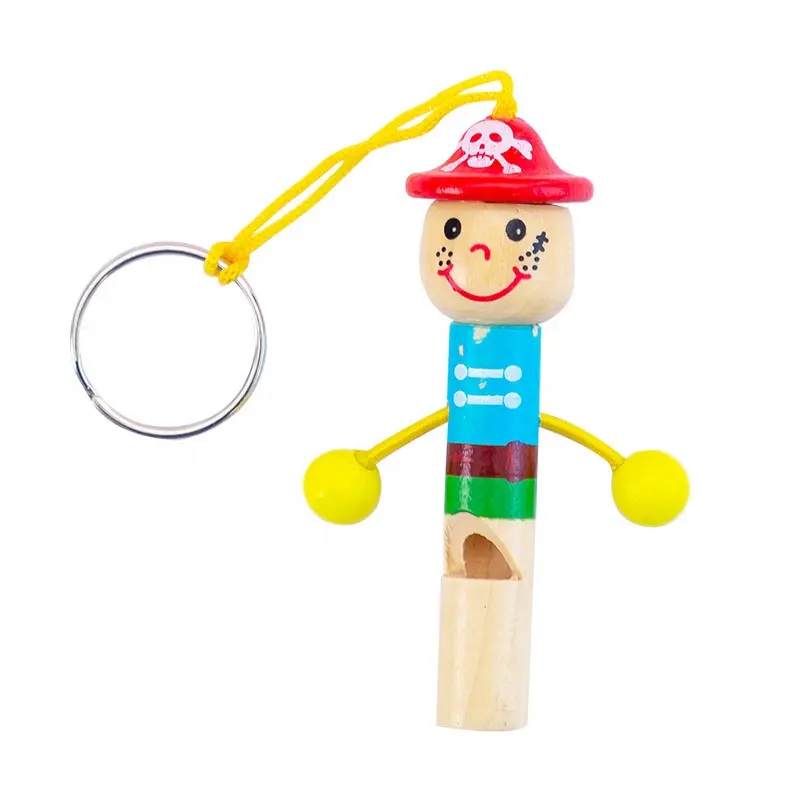 Kartun Mini bajak laut peluit kecil instrumen bermain kayu peluit bayi dengan gantungan kunci musik mainan pendidikan dini