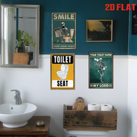 Ensemble de panneaux métalliques amusants sur le thème des toilettes, décoration murale rétro en forme de squelette pour salle de bain, pour la maison