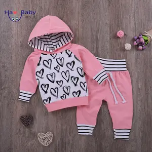 Hao Garis-garis Bayi Perempuan, Baju Bercetak Bentuk Hati Merah Muda dan Putih untuk Anak Perempuan