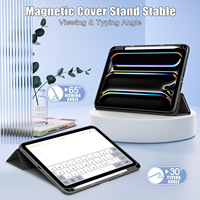 Étui de tablette résistant aux chocs avec support pliable à 3 volets et porte-crayon pour iPad Pro 11 pouces, coque arrière transparente en acrylique