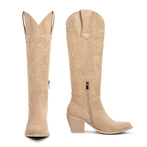 WETKISS Vente en gros <span class=keywords><strong>Bottes</strong></span> d'été vintage pour femmes, <span class=keywords><strong>bottes</strong></span> de cowgirl à talon bas, <span class=keywords><strong>bottes</strong></span> hautes à bout pointu, broderie <span class=keywords><strong>beige</strong></span>, <span class=keywords><strong>bottes</strong></span> de cowgirl pour filles - Product Image 3
