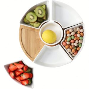 Venta al por mayor de fábrica: Nuevo diseño de Lazy Susan de bambú con juego de 6 cuencos de porcelana en un plato giratorio redondo para fiestas - Product Image 1