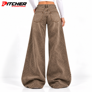 Jeans de Mezclilla Personalizados con Pedrería para Mujer, Corte Ancho, para Marcas de Boutique, Producción al por Mayor de Marca Privada - Product Image 3