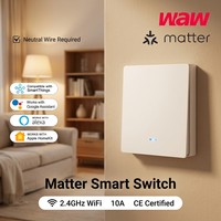 Interrupteur mural intelligent WiFi Matter, tactile, IP66, 86x86mm, 10A, AC90-250V, 1 canal, norme EU/UK, certifié CE, compatible Alexa, HomeKit, Google Home