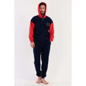 Men's Long-Sleeve <b>Fleece</b> Hooded <b>Pajama</b> Set with Zipper Printed Pattern Pockets Cuffs for Autumn Season - Product Image 4