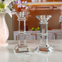 Porte-bougie en cristal carré à double collier, à deux sections, sur socle à niveaux, pour décoration intérieure et table à manger