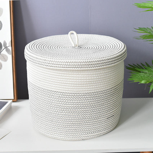 Grand panier à <span class=keywords><strong>linge</strong></span> en <span class=keywords><strong>corde</strong></span> de coton avec couvercle, bac de rangement tressé gris et blanc, organisateur de jouets, panier à <span class=keywords><strong>linge</strong></span>, boîte de rangement pour chambre d'enfant - Product Image 6