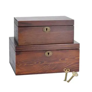 Popular Vintage Style Wooden Box with Hinged Lid -Decorative Lockable Chest for Treasured Items Vintage Style Wooden Box