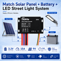Contrôleur de charge solaire PWM fiable Sukite Flat 3218 3.2V 25W 15A pour éclairage public à énergie solaire avec capteur