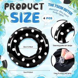 Lot de 4 bouées gonflables à pois noirs et blancs pour piscine et plage - Product Image 2