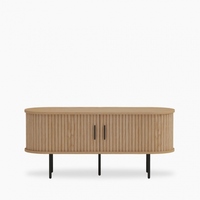 Meuble de Rangement Salon Meuble TV Grain de Bois MDF Table d'Appoint Ronde Pieds Métalliques
