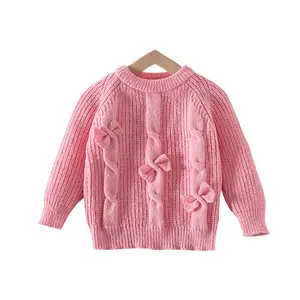 Warm latest design pullovers crew neck cute style long sleeves fall winter girl baby sweater