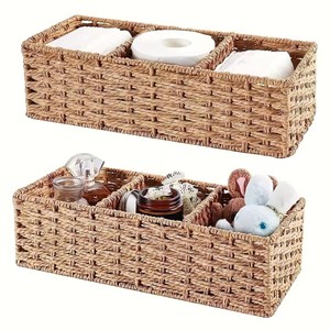 1 panier de rangement tissé à trois compartiments, bac de rangement en <span class=keywords><strong>papier</strong></span> fait à la main et en saule, support de boîte à mouchoirs pour réservoir de toilette - Product Image 1
