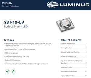 หลอดไฟ LED UV รุ่น SST-10-UV-A130-G365-00 ของแท้จาก LUMINUS ความยาวคลื่น 365 นาโนเมตร กำลังไฟ 1 วัตต์ มุมกระจายแสง 130 องศา สำหรับการอบแห้งงานพิมพ์ - Product Image 2